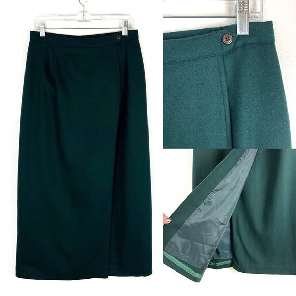 Vintage Norton McNaughton 100% Wool Skirt Straight Faux Wrap Hunter Green - Picture 1 of 8
